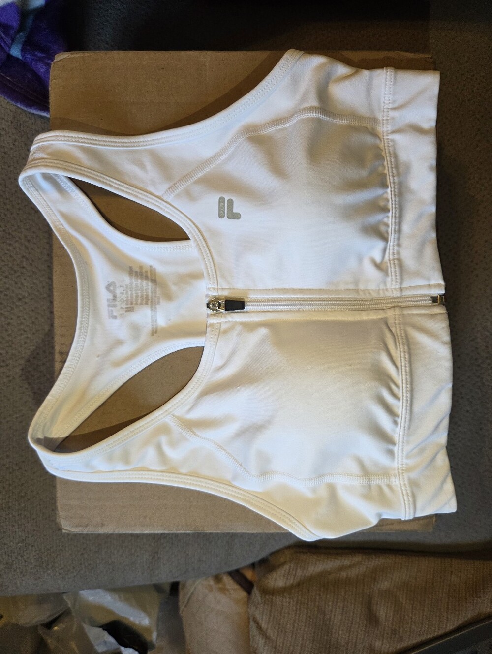 Fila White Front-Zip Racerback Sports Bra Sz Medium